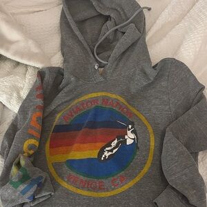 Aviator Nation Gray Hoodie with Rainbow Logo